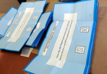 Ballots for Veneto's autonomy referendum are seen at a polling station in Venice, Italy, October 22, 2017. REUTERS/Manuel Silvestri