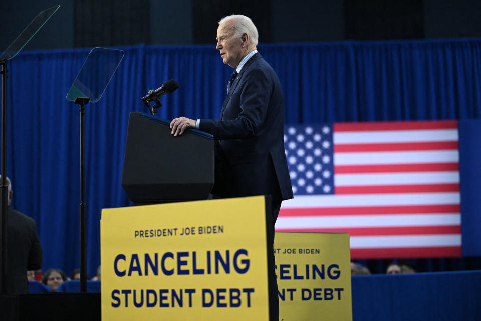 Joe Biden at Madison Area Technical College in Madison, Wis. (Andrew Caballero-Reynolds / AFP - Getty Images)