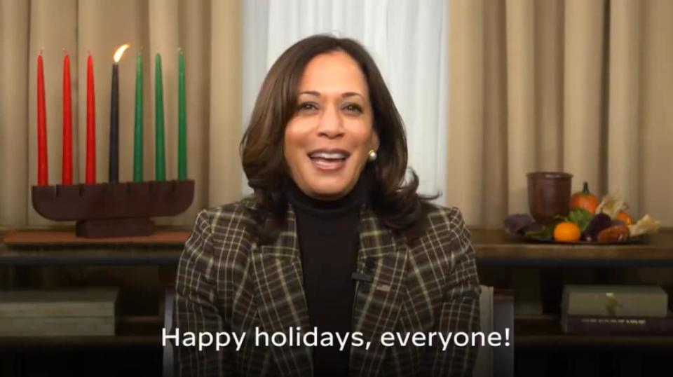 Kamala Harris celebrates Kwanzaa with her family via Zoom Photo: Kamala Harris Twitter (Biden-Harris Transition)