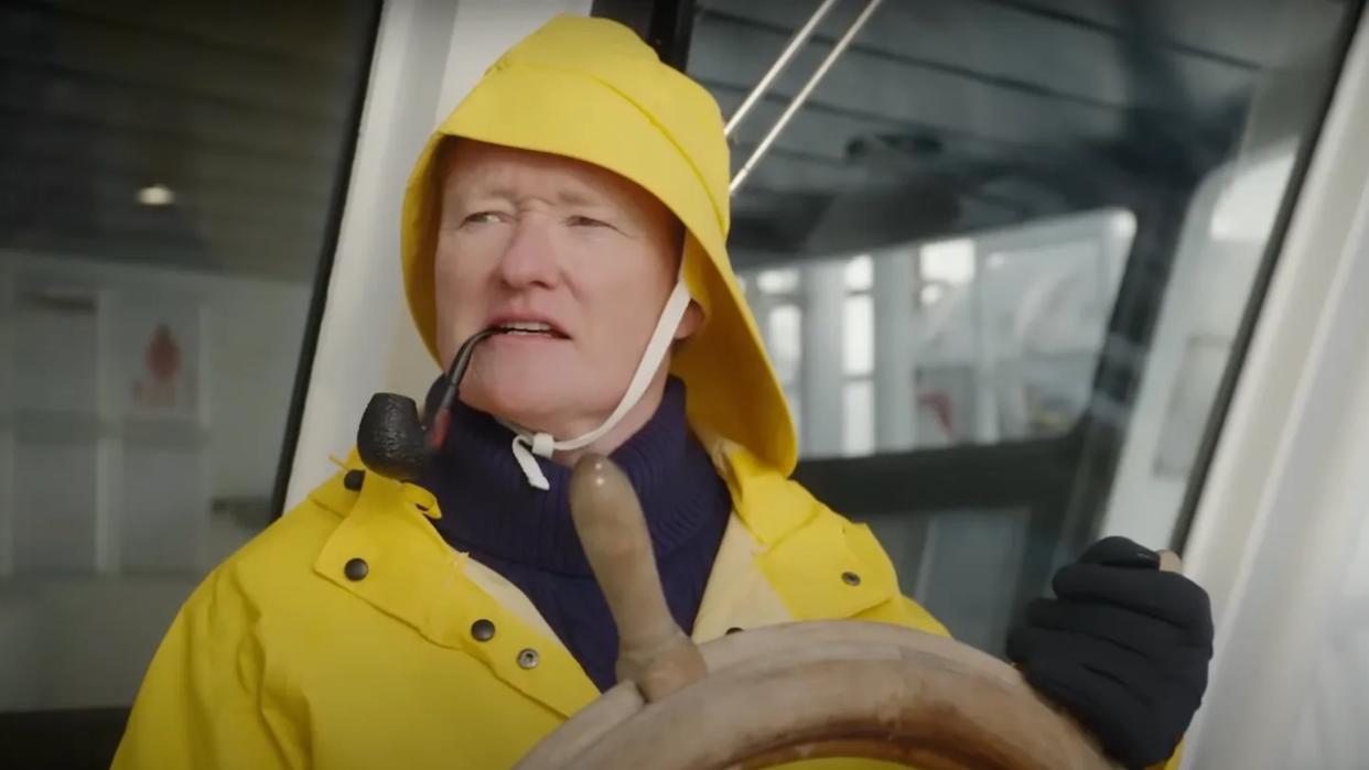  Conan O'Brien in fisherman outfit in 2024 travel show. 