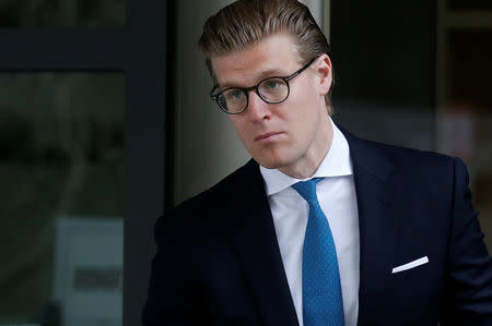 FILE PHOTO: Alex van der Zwaan leaves the U.S. District Court after his sentencing in Washington, April 3, 2018. REUTERS/Leah Millis