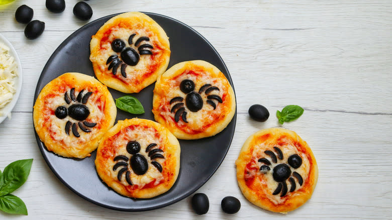 Halloween pizza with spiders