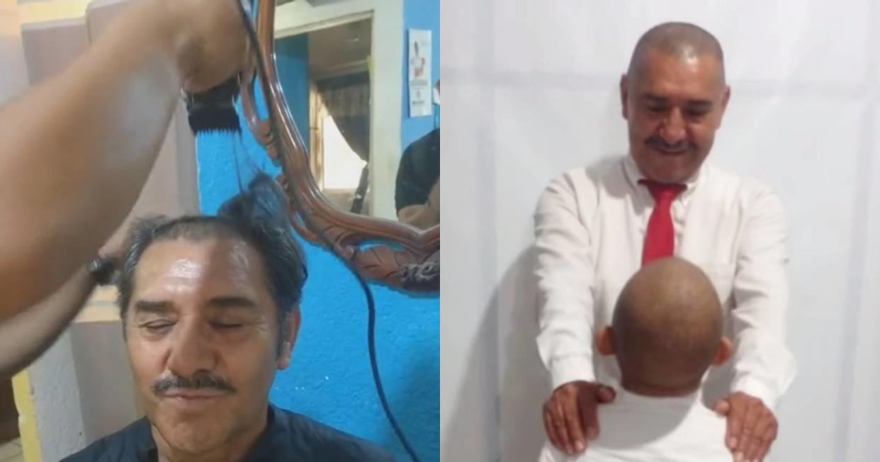 Maestro de Coahuila se rapó para que a su alumno con cáncer se le quite la pena. Foto: Captura de video TikTok vía @chelagracielagrace