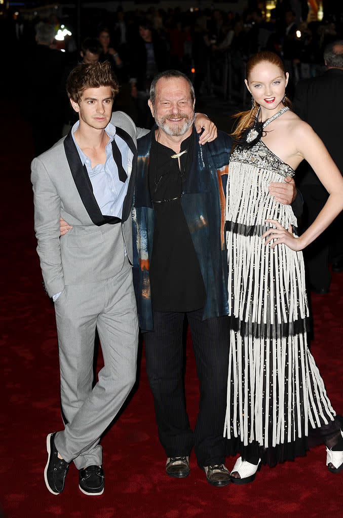 The Imaginarium Of Doctor Parnassus UK Premiere 2009 Andrew Garfield, director Terry Gilliam and Lily Cole