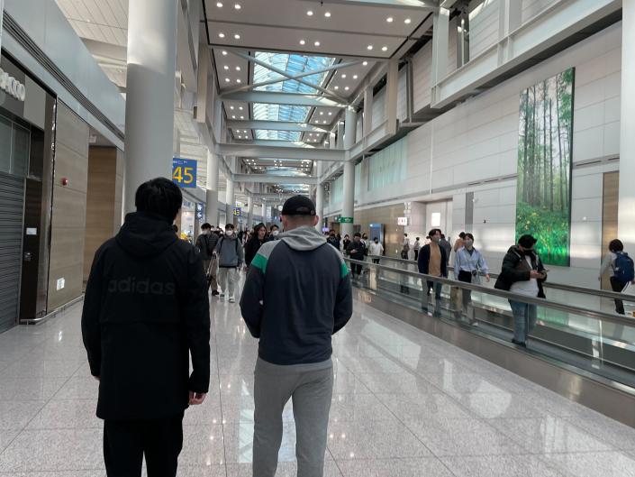 Vladimir Maraktaev, 23, and a 30-year-old man who asked to be identified as Andrey are among the five Russians who arrived at South Korea's Incheon International Airport seeking refugee status after receiving their draft notice, but remain in limbo on January 24, 2023 in Incheon, South Korea.