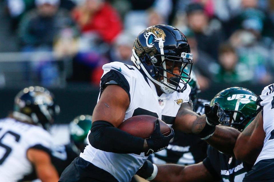 Jacksonville Jaguars' James Robinson went down with an Achilles injury.