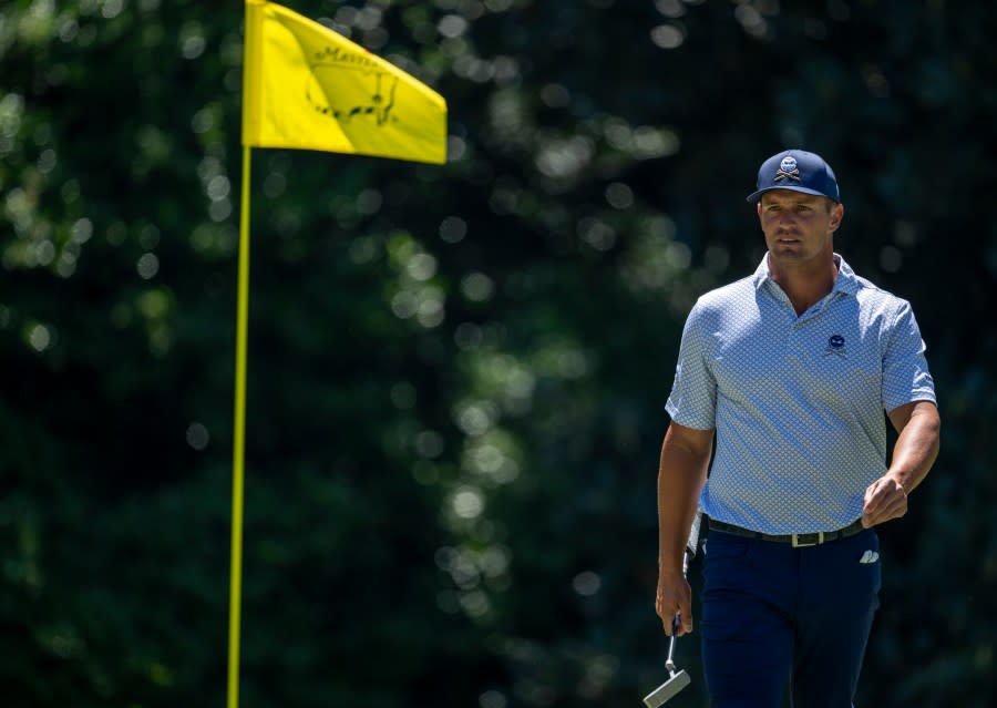 Bryson DeChambeau of the United States on the No. 5 green during the second round of the 2024 Masters Tournament at Augusta National Golf Club, Friday, April 12, 2024. (Photo courtesy: Augusta National Golf Club)