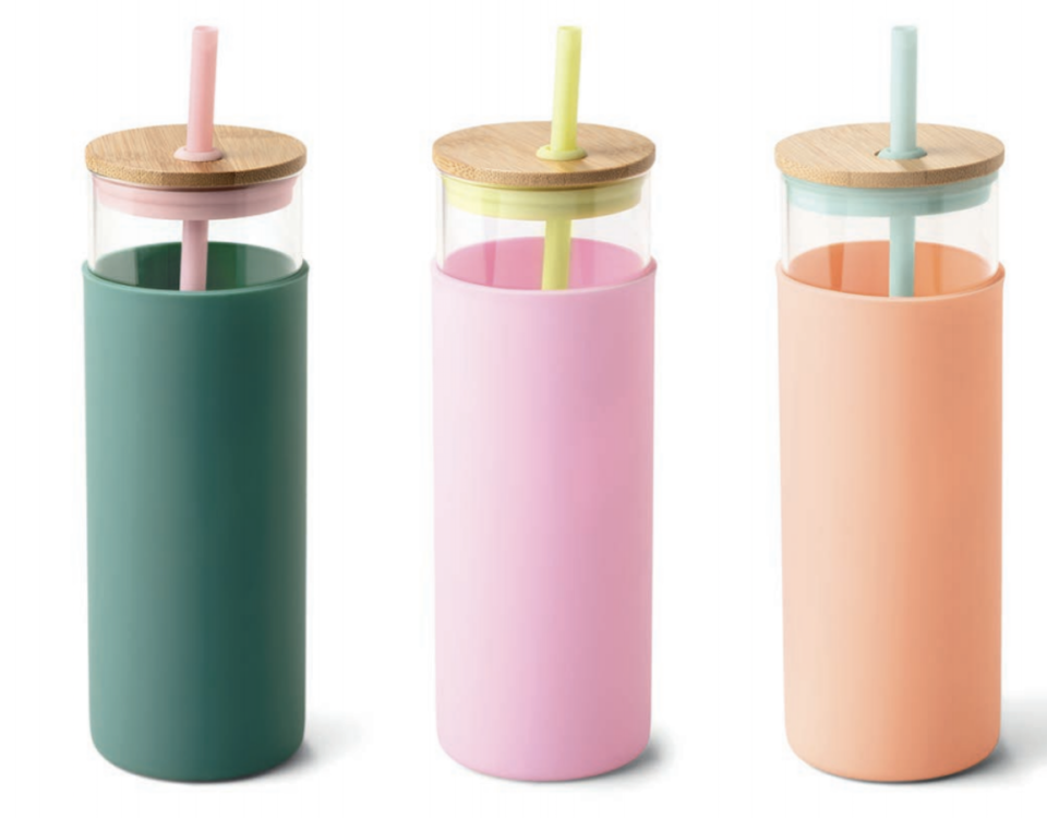 7) Nathan & Co Colorblock Glass Tumbler with Straw