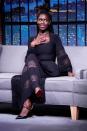 <p>Jodie Turner-Smith looks chic in all black while making an appearance on <em>Late Night With Seth Meyers </em>on Tuesday. </p>