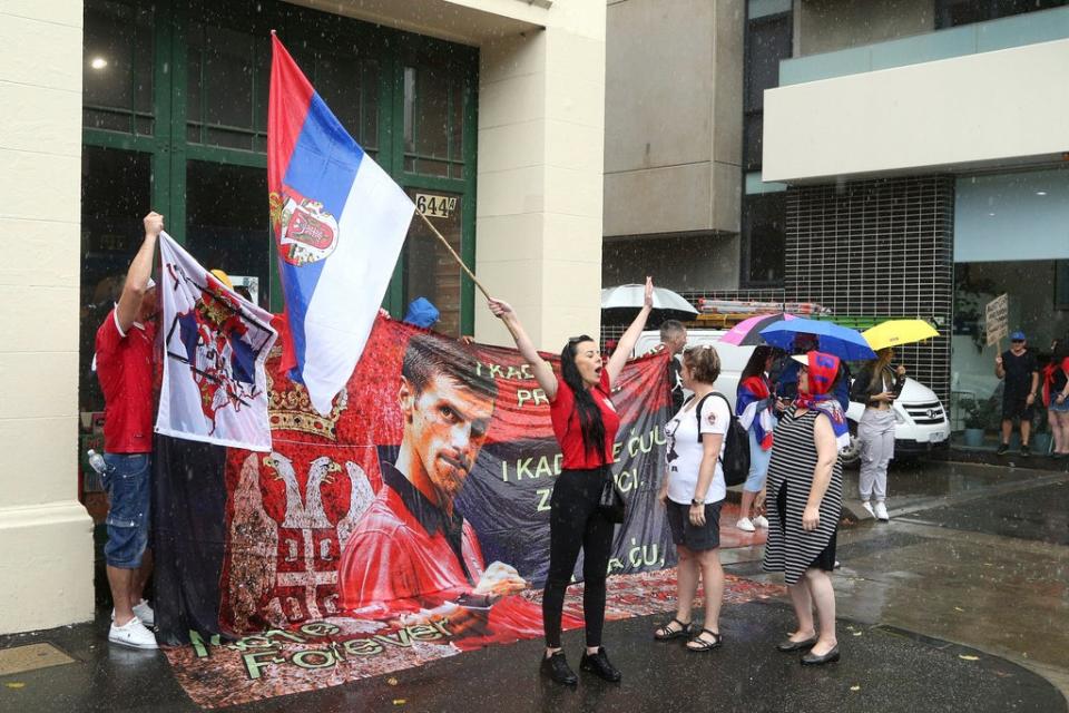 Supporters of Novak Djokovic have been protesting outside the Park Hotel in Melbourne where the Serbian is reportedly staying (AP)