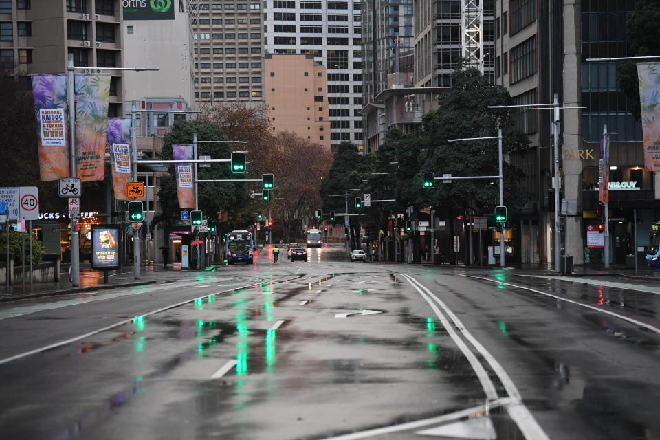 An empty CBD on a normally busy Saturday afternoon on July 10, 2021 in Sydney, Australia.