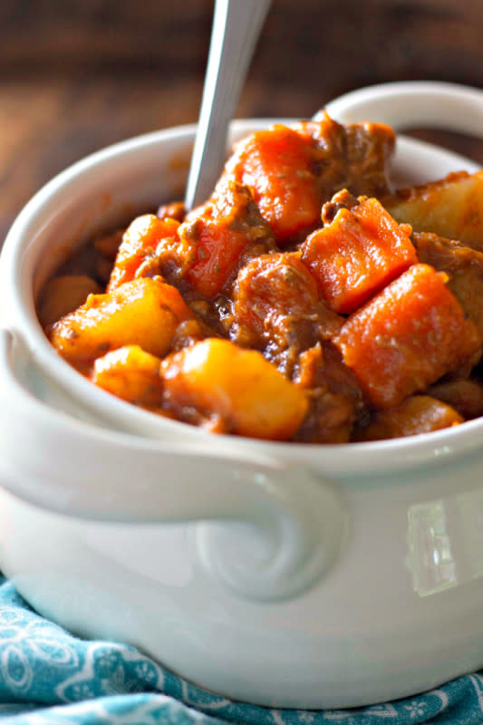 <p>Carissa Shaw</p><p>Pot Roast Beef Stew Recipe is a rich, hearty stew of tender beef, potatoes, and carrots in a thick and zesty tomato broth. This is an Amish recipe that is easy to make any time with inexpensive stew meat and veggies.</p><p><strong>Get the Recipe: <a href="/wp-admin/_wp_link_placeholder" data-ylk="slk:Pot Roast Beef Stew;elm:context_link;itc:0;sec:content-canvas" class="link ">Pot Roast Beef Stew</a></strong></p>