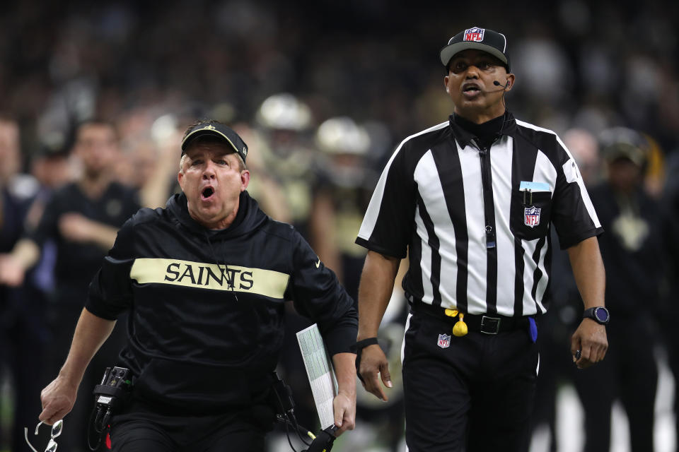 “Saints Got Robbed” billboards popped up in Atlanta ahead of the Super Bowl, a reminder of the blatant no-call that likely cost the Saints the NFC championship game on Sunday. (Chris Graythen/Getty Images)