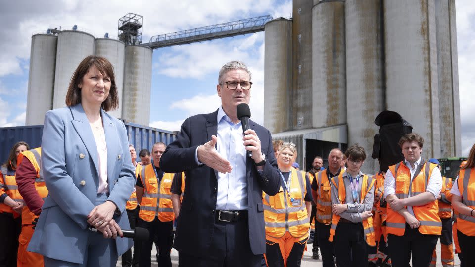 Shadow Finance Minister Rachel Reeves and Labour Party leader Keir Starmer visit a container terminal at the port of Southampton in June, 2024. - Stefan Rousseau/PA/AP