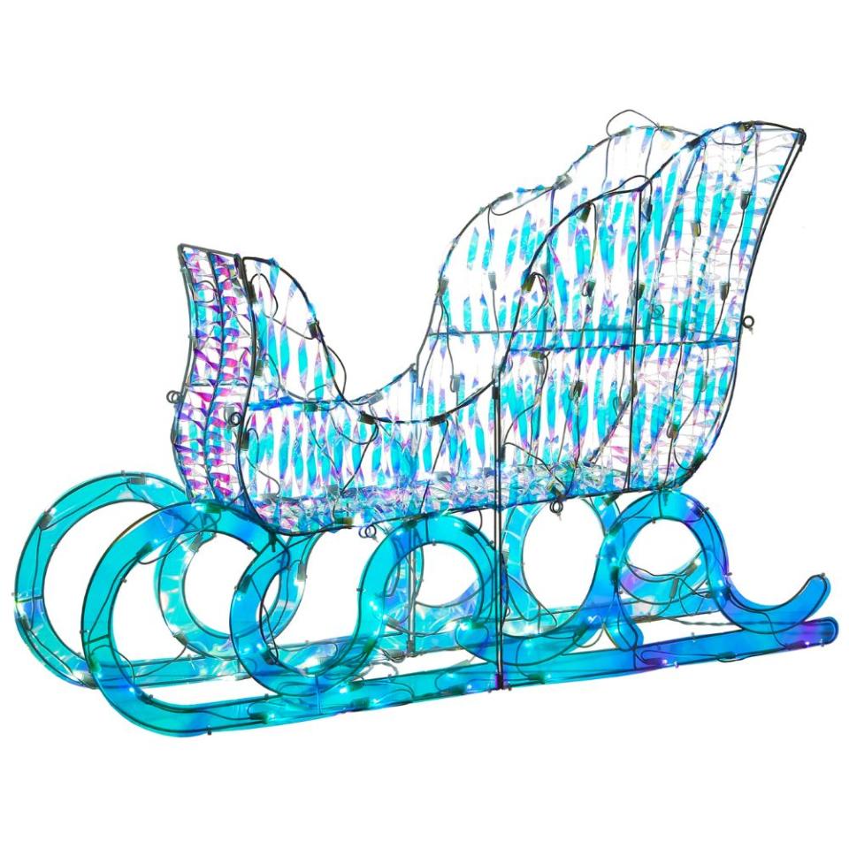 The Best Outdoor Christmas Decorations Option: Pre-Lit Iridescent Santa Sleigh 