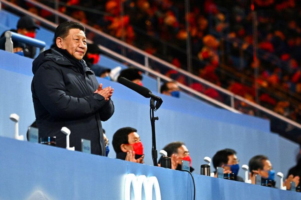 China's President Xi Jinping declares the Games open during the opening ceremony of the 2022 Winter Olympics, Friday, Feb. 4, 2022, in Beijing. (Anthony Wallace/Pool Photo via AP)