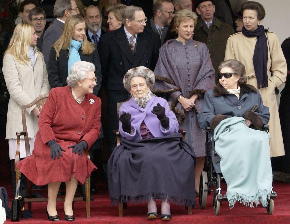 <p>Queen Elizabeth (left) chats with Princess Alice (center) and her sister, Princess Margaret. They were celebrating Alice's 100th birthday, which fell on Christmas. </p>