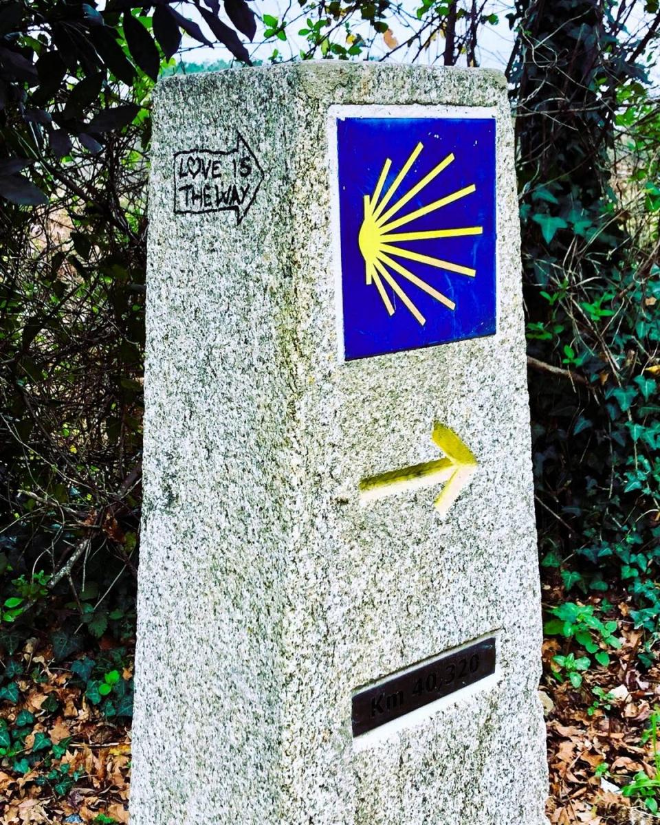 The way-marks and international symbols of the storied Camino de Santiago provide not only route guidance, but also needed inspiration on the historic Via Romana. Someone has added “Love is the Way” to this marker in the Caldas de Reis area.