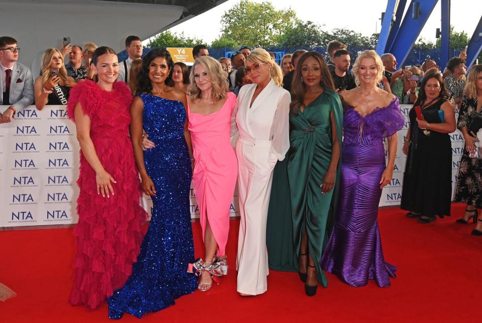 london, england september 05 l to r lacey turner, balvinder sopal, kellie bright, letitia dean, diane parish and gillian taylforth arrive at the national television awards 2023 at the o2 arena on september 5, 2023 in london, england photo by alan chapmandave benettgetty images