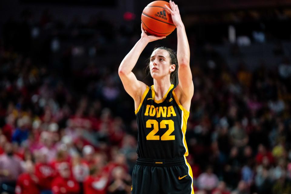 Iowa’s Caitlin Clark takes a pair of free throws during a game against Nebraska Sunday, Feb. 11, 2024, at Pinnacle Bank Arena. Cody Scanlan/The Register-USA TODAY NETWORK