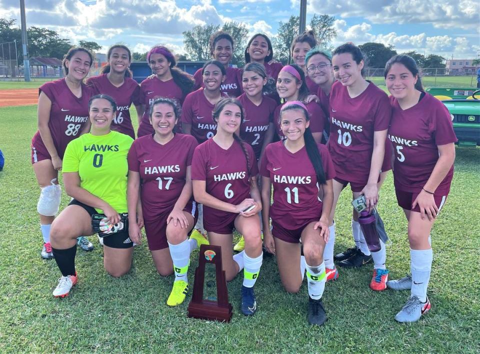 Miami Springs girls’ soccer team won a district title.