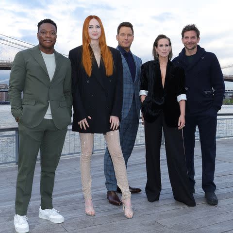 Kevin Mazur/Getty Images for Disney (L-R) Chukwudi Iwuji, Karen Gillan, Chris Pratt, Miriam Shor and Bradley Cooper