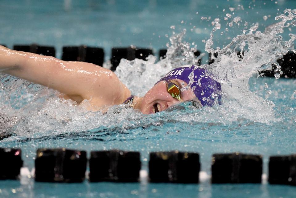 Jackson's Nina Shulik competes in the girls 200-yard freestyle at the Division I sectional swimming meet at C.T. Branin Natatorium in Canton, Saturday, Feb. 10, 2024.