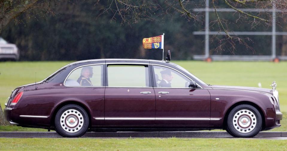 camberley, united kingdom april 14 embargoed for publication in uk newspapers until 24 hours after create date and time king charles iii arrives in his bentley state limousine to inspect the 200th sovereigns parade at the royal military academy sandhurst on april 14, 2023 in camberley, england the sovereigns parade, first held in 1948 in the presence of king george vi, marks the culmination of 44 weeks training and the passing out of the 171 officer cadets who have completed the commissioning course it is the first time king charles iii has inspected sovereigns parade at sandhurst since becoming monarch photo by max mumbyindigogetty images