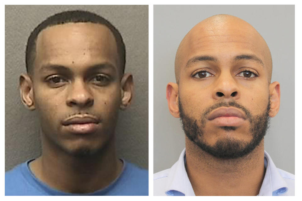 This combination of 2014 and 2019 photos provided by the Houston Police Department show Lee Price III. Price, a Houston resident with prior felony convictions for forgery and robbery, submitted nearly $1.7 million of bogus pandemic aid applications on behalf of businesses that existed only on paper, according to court records. He pleaded guilty to wire fraud and money laundering charges and was sentenced to just over 9 years in prison. (HPD via AP)