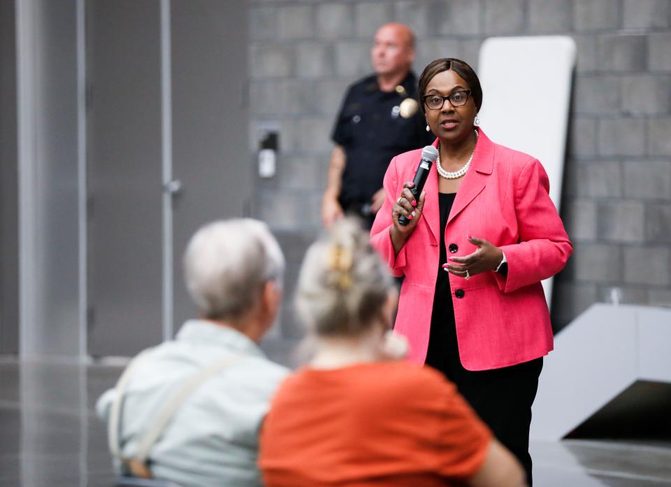 Springfield Superintendent Grenita Lathan takes questions from the public during an October 2023 community event.