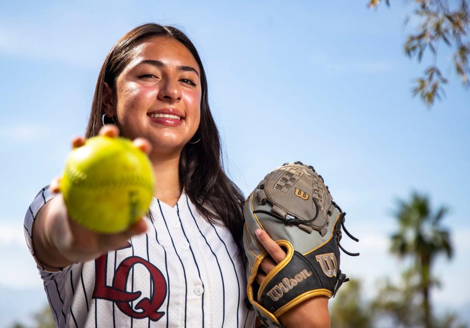 La Quinta softball player Victoria Talamantes poses for a photo at The Desert Sun office in Palm Springs, Calif., Thursday, June 9, 2022.