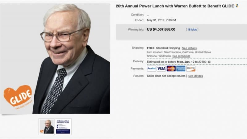 Pictured: Advertisement for Warren Buffett lunch on eBay. Image: eBay