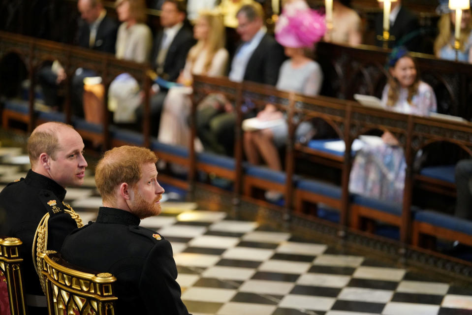 Prince Harry waits with his brother for the bride to arrive (Picture: PA)