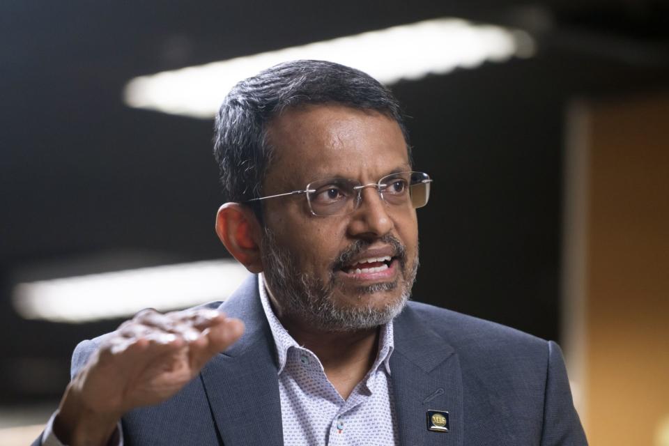 Ravi Menon, managing director of Monetary Authority of Singapore, speaks during an interview in Singapore, on Wednesday, Oct. 26, 2022. (Ore Huiying/Bloomberg)