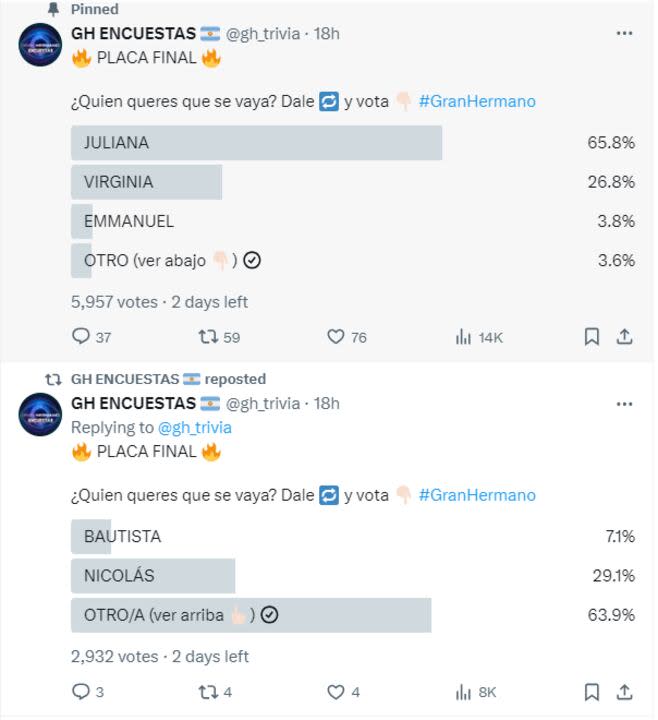 Juliana salió como la participante más votada para irse de Gran Hermano (Captura: @gh_trivia)