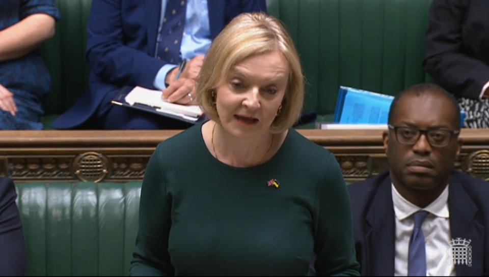 Prime Minister Liz Truss speaking in the House of Commons on energy bills