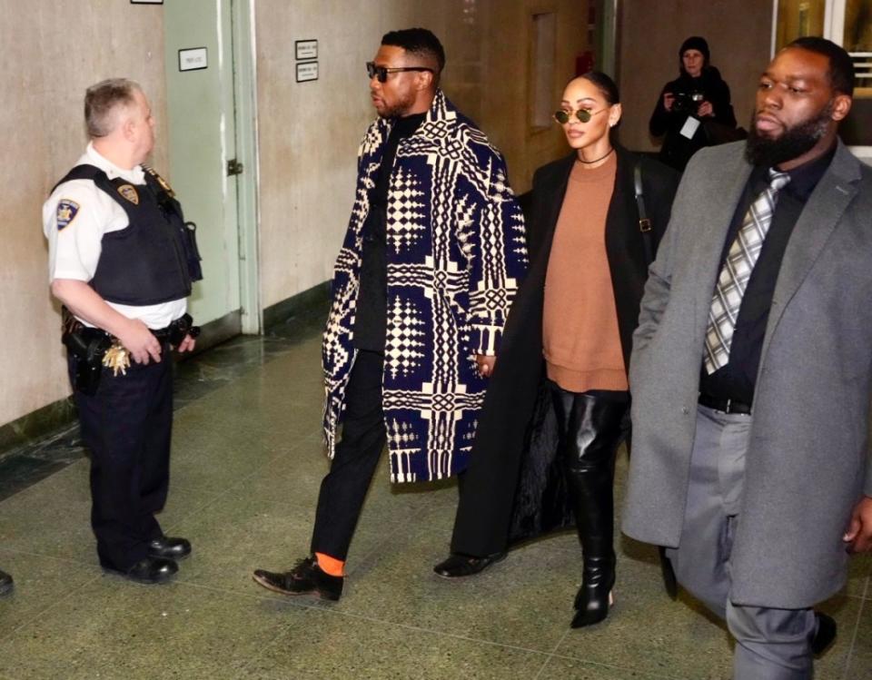 Jonathan Majors and Meagan Good entering Manhattan court. Steven Hirsch