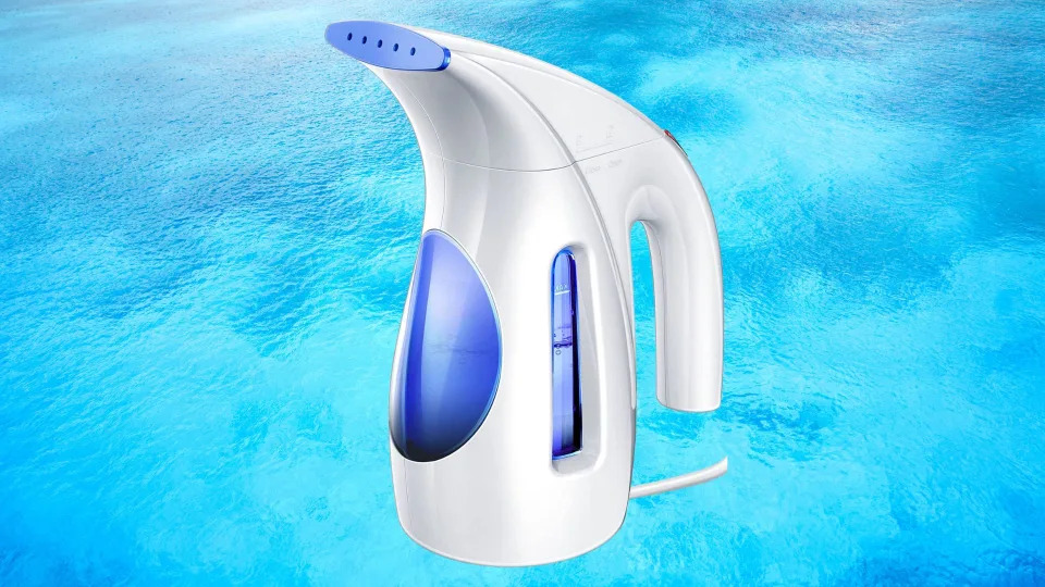 Blue and white travel steamer