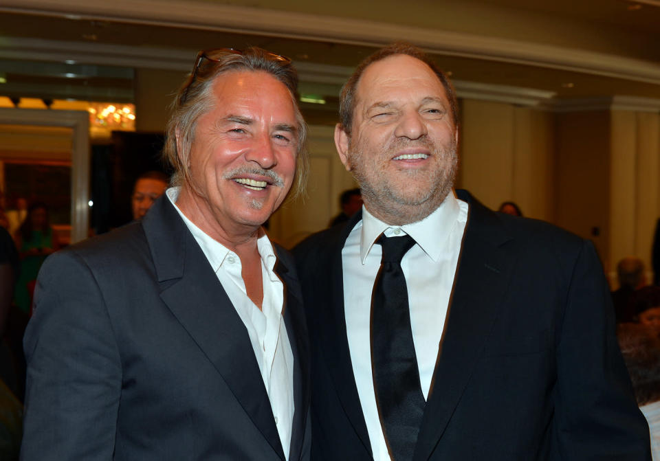 Don Johnson and Harvey Weinstein attend at the Hollywood Foreign Press Association's 2012 Luncheon held at the Beverly Hill Hotel on August 9, 2012.