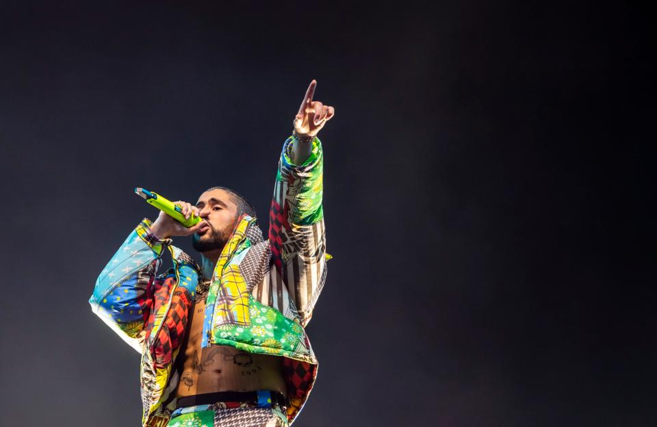 Headliner Bad Bunny performs "Tití Me Preguntó" on the Coachella Stage during the Coachella Valley Music and Arts Festival at the Empire Polo Club in Indio, Calif., Friday, April 14, 2023.