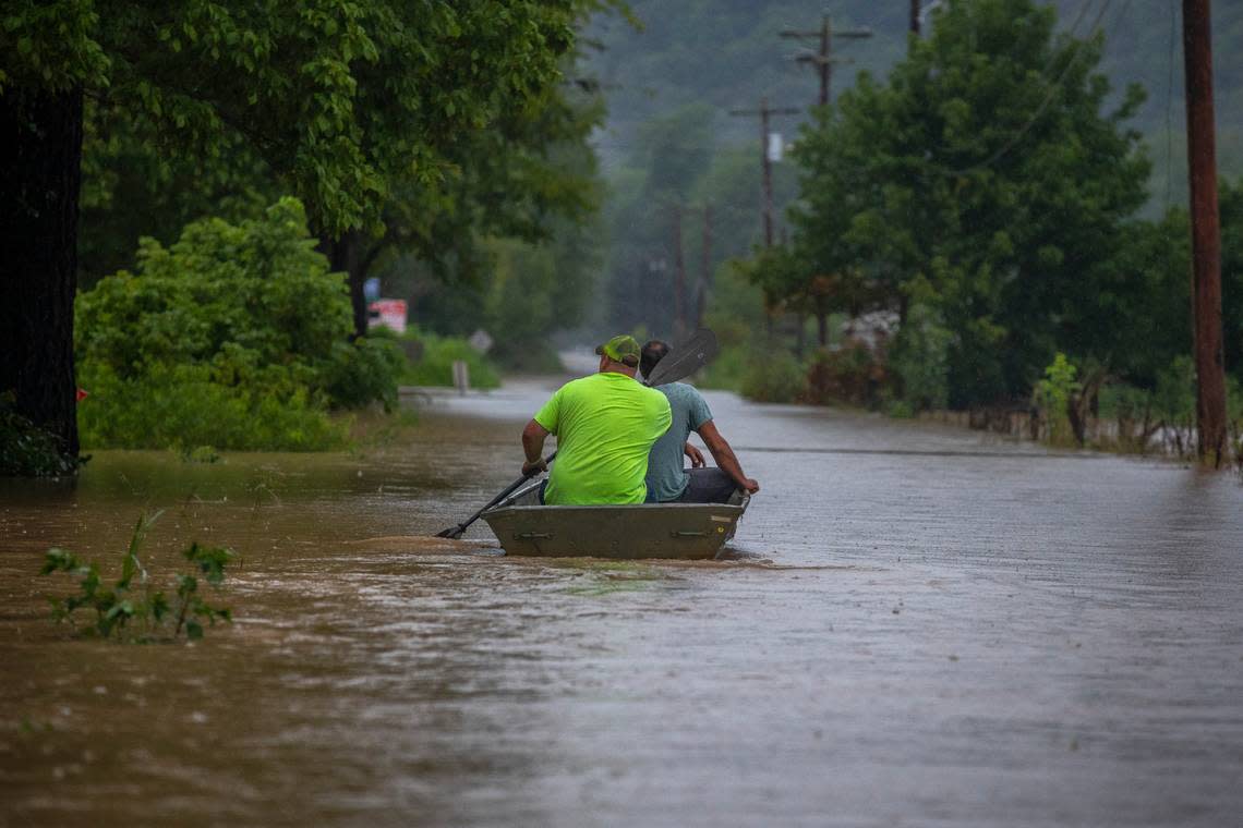 Flooding in the early morning on July 28, 2022, near Wolverine Road in Breathitt County, Kentucky.