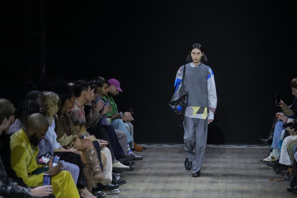 A model wears a creation as part of the Paul Smith menswear Fall-Winter 2023-24 collection presented in Paris, Friday, Jan. 20, 2023. (AP Photo/Thibault Camus)