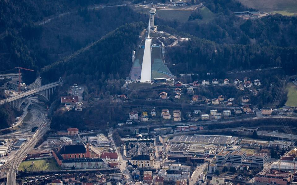 The 'Bergisl' ski-jumping hills in Innsbruck, Austria, Monday, Jan. 2, 2023. (AP)