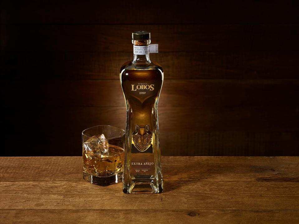 A bottle of LeBron James' Lobos 1707 Extra Añejo tequila