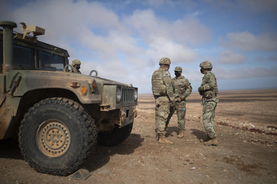 U.S military forces take part in a large scale drill as part of the African Lion military exercise, in Tantan, south of Agadir, Morocco, Friday, June 18, 2021. The U.S.-led African Lion war games, which have lasted nearly two weeks, stretched across Morocco, a key U.S, ally, with smaller exercises held in Tunisia and in Senegal, whose troops ultimately moved to Morocco. (AP Photo/Mosa'ab Elshamy)