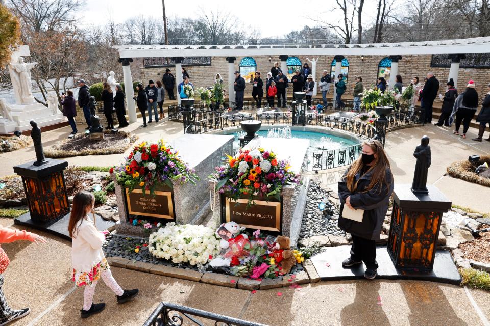 Lisa Marie Presley and her son Benjamin Keough's graves at Graceland.