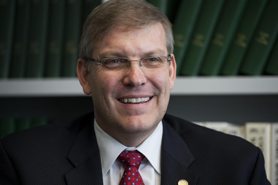 Rep. Barry Loudermilk (R-Ga.) is interviewed by Roll Call. (Photo By Tom Williams/CQ Roll Call)