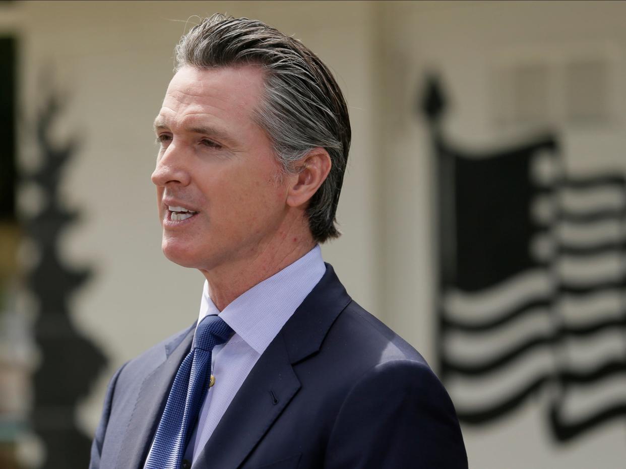 <p>California Gov. Gavin Newsom speaks during a news conference at the Veterans Home of California in Yountville, California</p> (AP)
