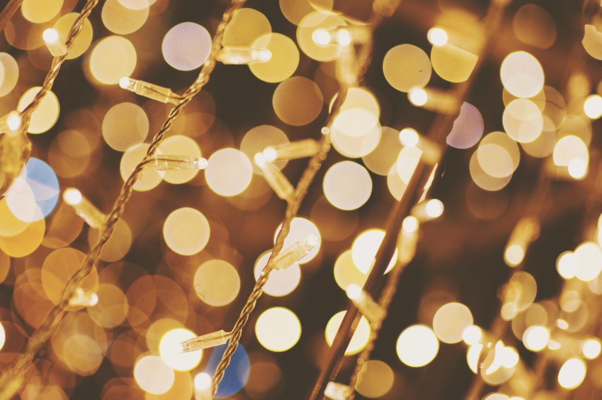 Full Frame Shot Of Illuminated String Lights and bokeh