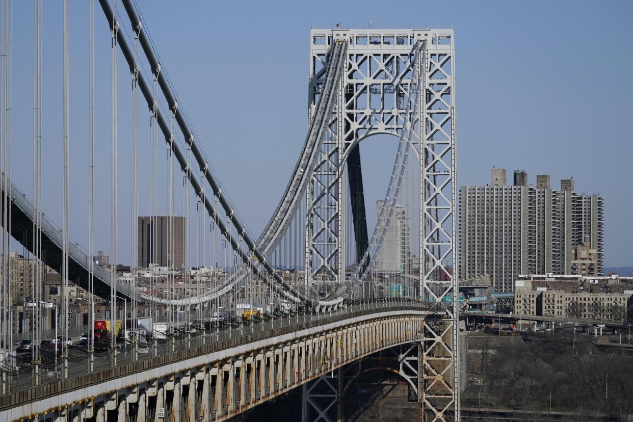 The George Washington Bridge as seen from Fort Lee, N.J. The spending package includes money to fix the country’s network of highways, boost broadband internet, upgrade the electrical grid and fund so-called “human infrastructure,” such as care for older Americans.